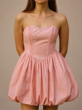 Lena Strapless Bubble Mini Dress Size M Light Pink Cute Feminine Girly Cloud